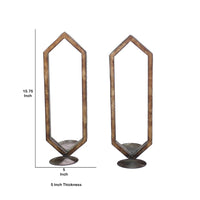 Hexagonal Frame Candle Holder with Mirror Panel, Set of 2,Gold and Silver - BM217259