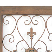 Rectangular Wooden Frame Wall Decor with Fleur De Lis Design, Brown - BM217265