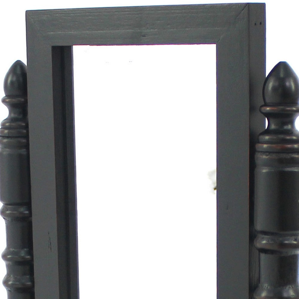 Traditional Wooden Table Mirror with 1 Drawer, Black and Silver - BM217290