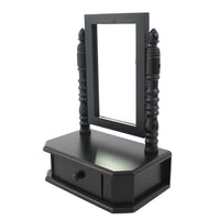 Traditional Wooden Table Mirror with 1 Drawer, Black and Silver - BM217290