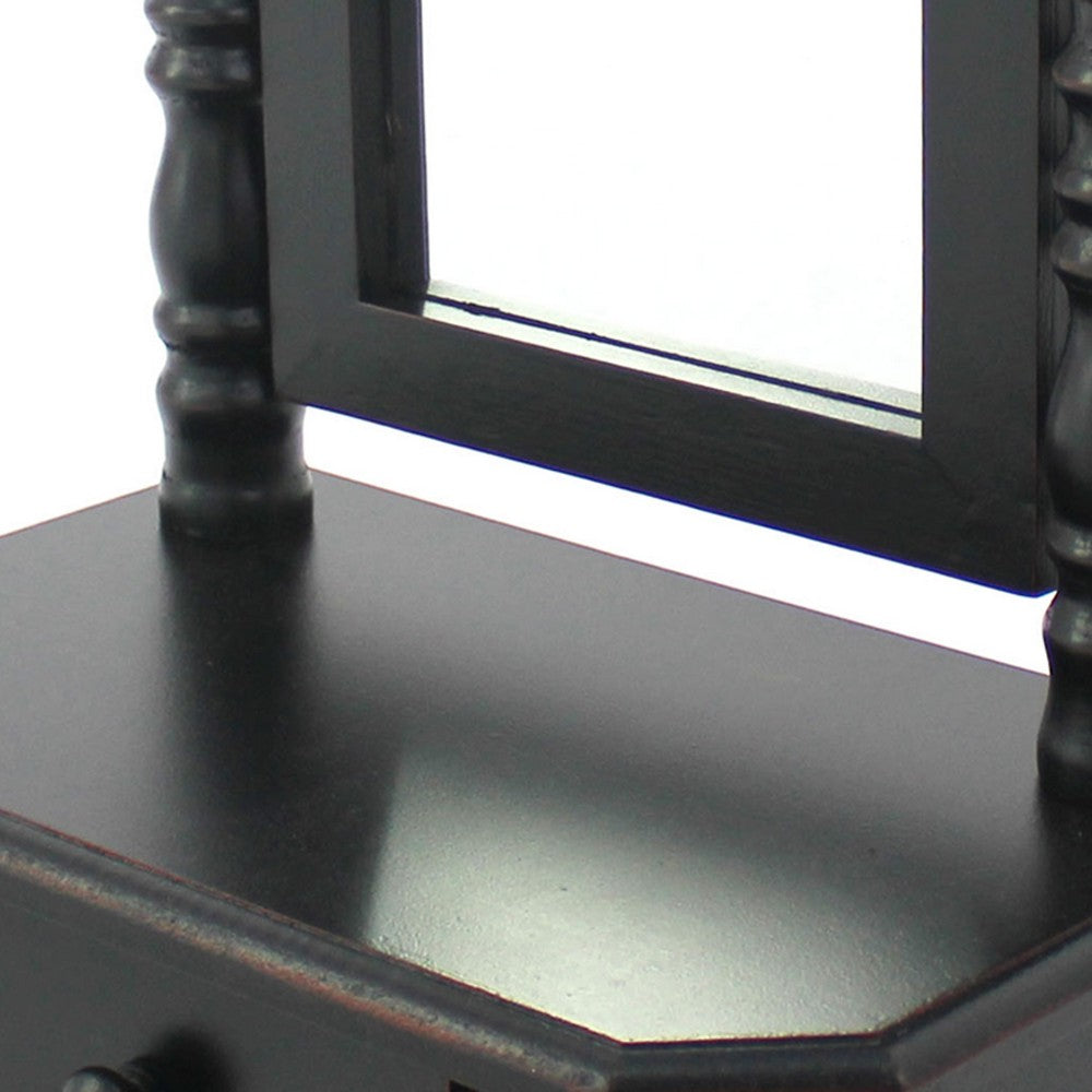 Traditional Wooden Table Mirror with 1 Drawer, Black and Silver - BM217290