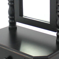 Traditional Wooden Table Mirror with 1 Drawer, Black and Silver - BM217290