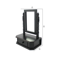 Traditional Wooden Table Mirror with 1 Drawer, Black and Silver - BM217290
