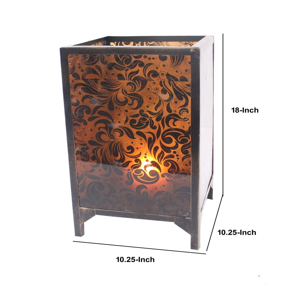 Cuboidal Metal and Glass Filigree Candleholder, Black and Clear - BM217296