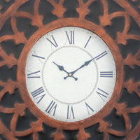 Baroque Design Metal Wall Clock with Roman Numerals, Brown and Black - BM218337