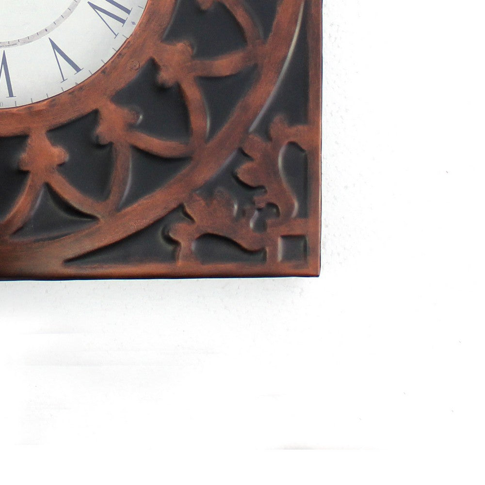 Baroque Design Metal Wall Clock with Roman Numerals, Brown and Black - BM218337