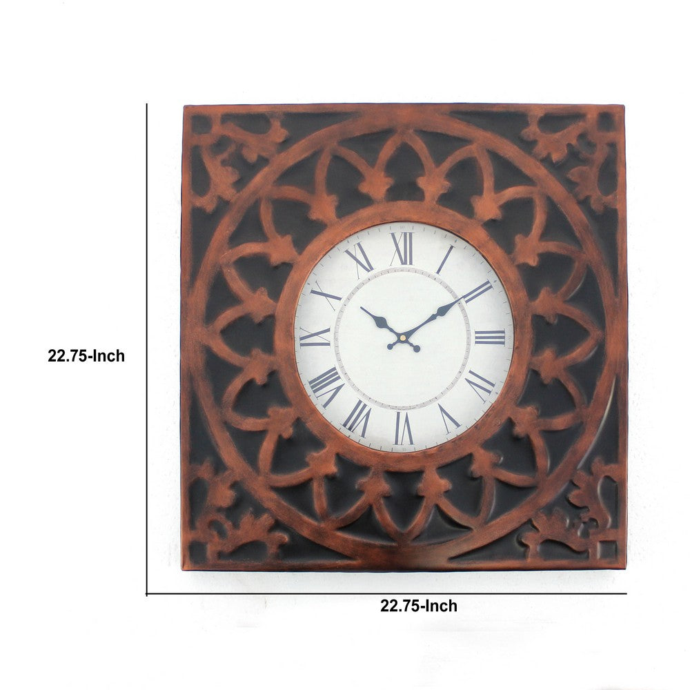 Baroque Design Metal Wall Clock with Roman Numerals, Brown and Black - BM218337