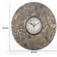 Circular Wall Clock with Engraved Textured Frame, Brown - BM218353