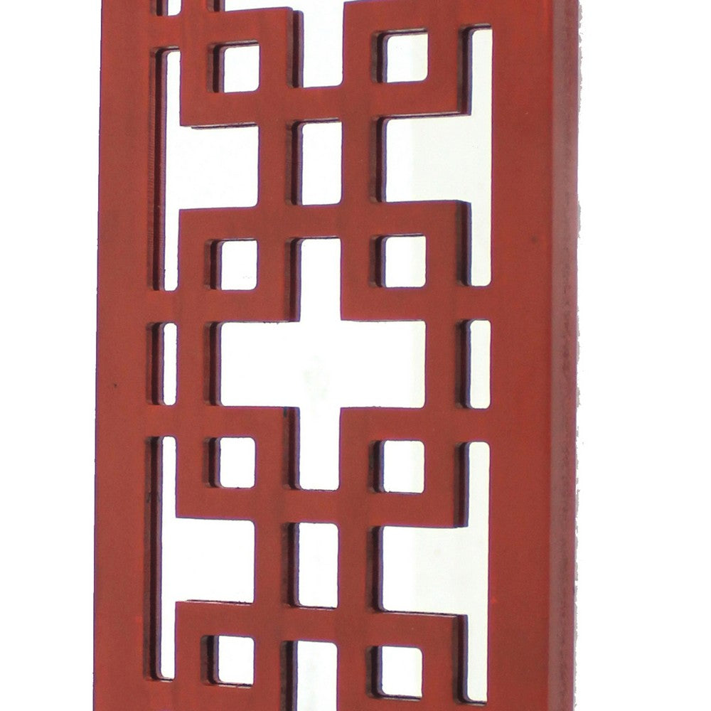 Lattice Design Wooden Frame Candle Holder with Mirror Insert, Red - BM218401