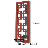 Lattice Design Wooden Frame Candle Holder with Mirror Insert, Red - BM218401