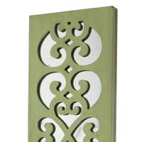 Quatrefoil Pattern Wooden Candle holder with Mirror Insert, Green - BM218402