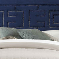 Fabric Eastern King Bed with Geometric Pattern Nailhead Trims, Blue - BM218459