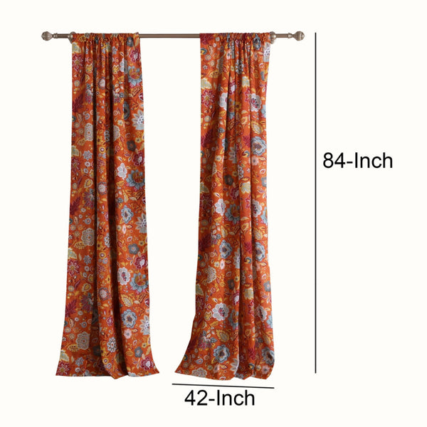 4 Piece Polyester Window Panel Set with Floral Print, Multicolor - BM218718