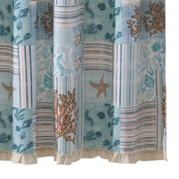 Sea Life Print Shower Curtain with Button holes, Blue and Brown - BM218852