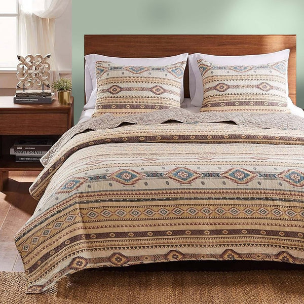 King Size 3 Piece Polyester Quilt Set with Kilim Pattern, Multicolor - BM218909
