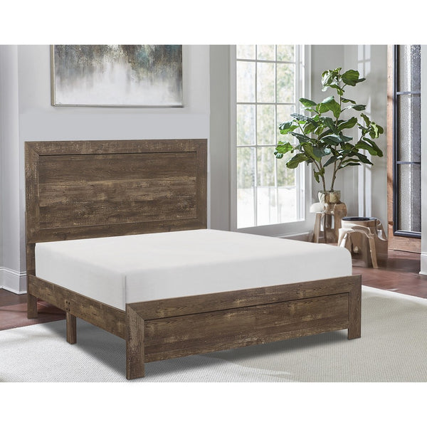Rustic Panel Design Wooden Queen Size Bed with Block Legs Support, Brown - BM219066