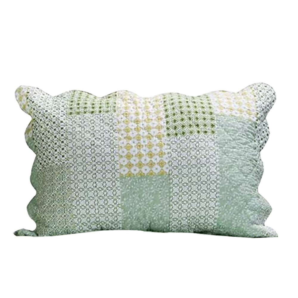 Reversible Fabric Queen Size Quilt Set with Geometric Pattern Motifs,Green - BM219434