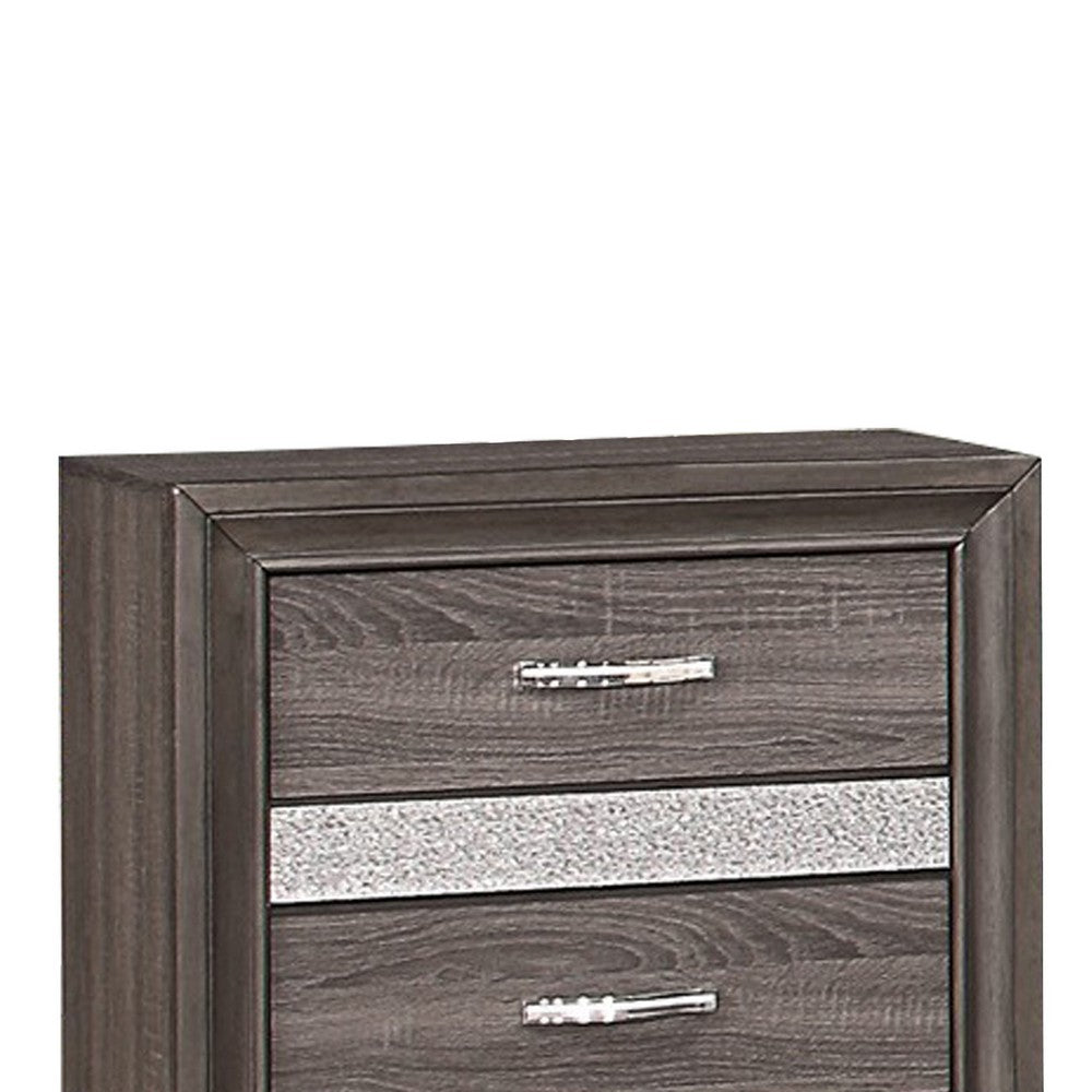 2 Drawer Wooden Nightstand with 1 Hidden Jewelry Drawers, Gray and Silver - BM219795