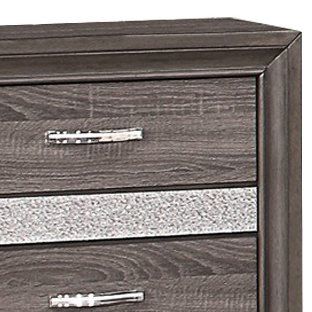 2 Drawer Wooden Nightstand with 1 Hidden Jewelry Drawers, Gray and Silver - BM219795