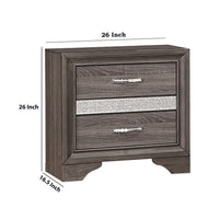 2 Drawer Wooden Nightstand with 1 Hidden Jewelry Drawers, Gray and Silver - BM219795