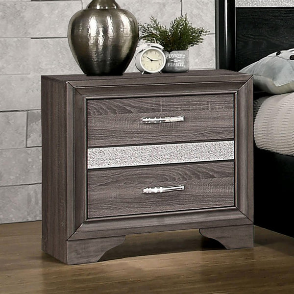 2 Drawer Wooden Nightstand with 1 Hidden Jewelry Drawers, Gray and Silver - BM219795