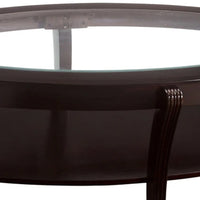 Oval Wooden Cocktail Table with Glass Insert and Open Shelf, Espresso Brown - BM219905