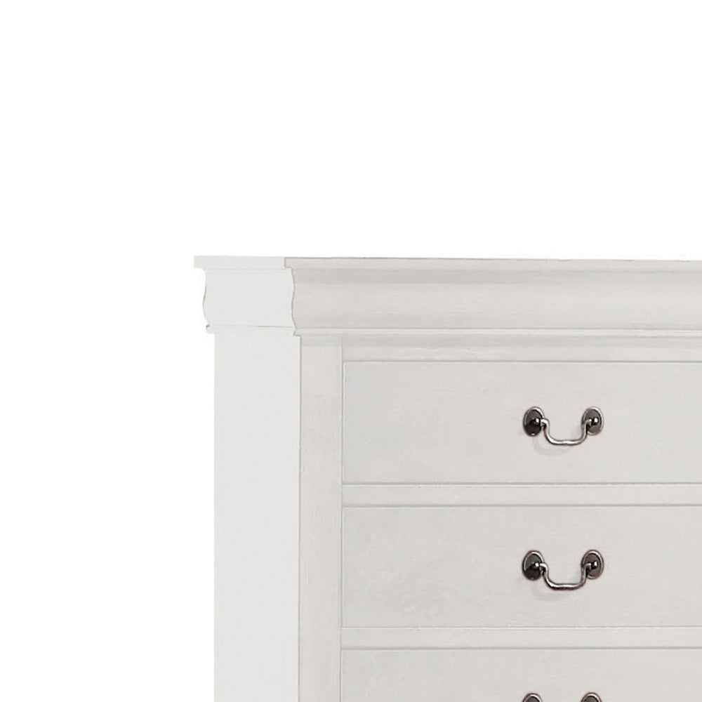 5 Drawer Wooden Chest with Metal Hanging Pulls and Bracket Feet, White - BM220335
