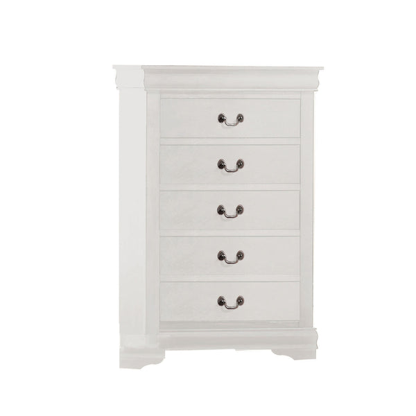 5 Drawer Wooden Chest with Metal Hanging Pulls and Bracket Feet, White - BM220335