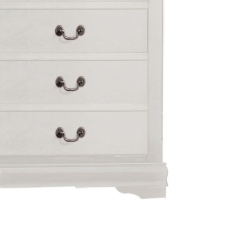 5 Drawer Wooden Chest with Metal Hanging Pulls and Bracket Feet, White - BM220335