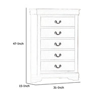 5 Drawer Wooden Chest with Metal Hanging Pulls and Bracket Feet, White - BM220335
