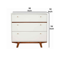 3 Drawer Wood Chest with Round Pulls and Angled Legs, Small,White and Brown - BM220498