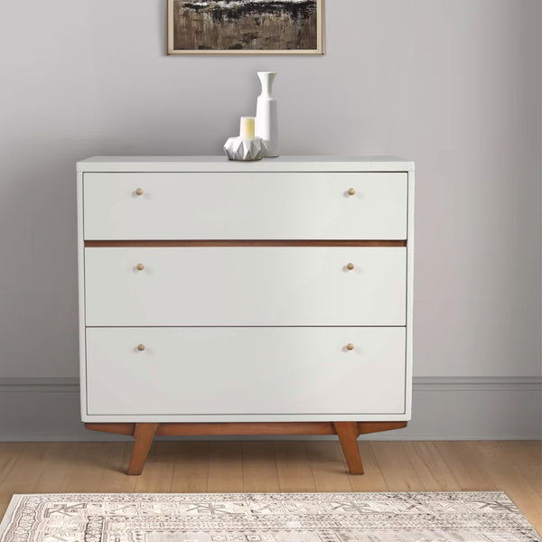 3 Drawer Wood Chest with Round Pulls and Angled Legs, Small,White and Brown - BM220498