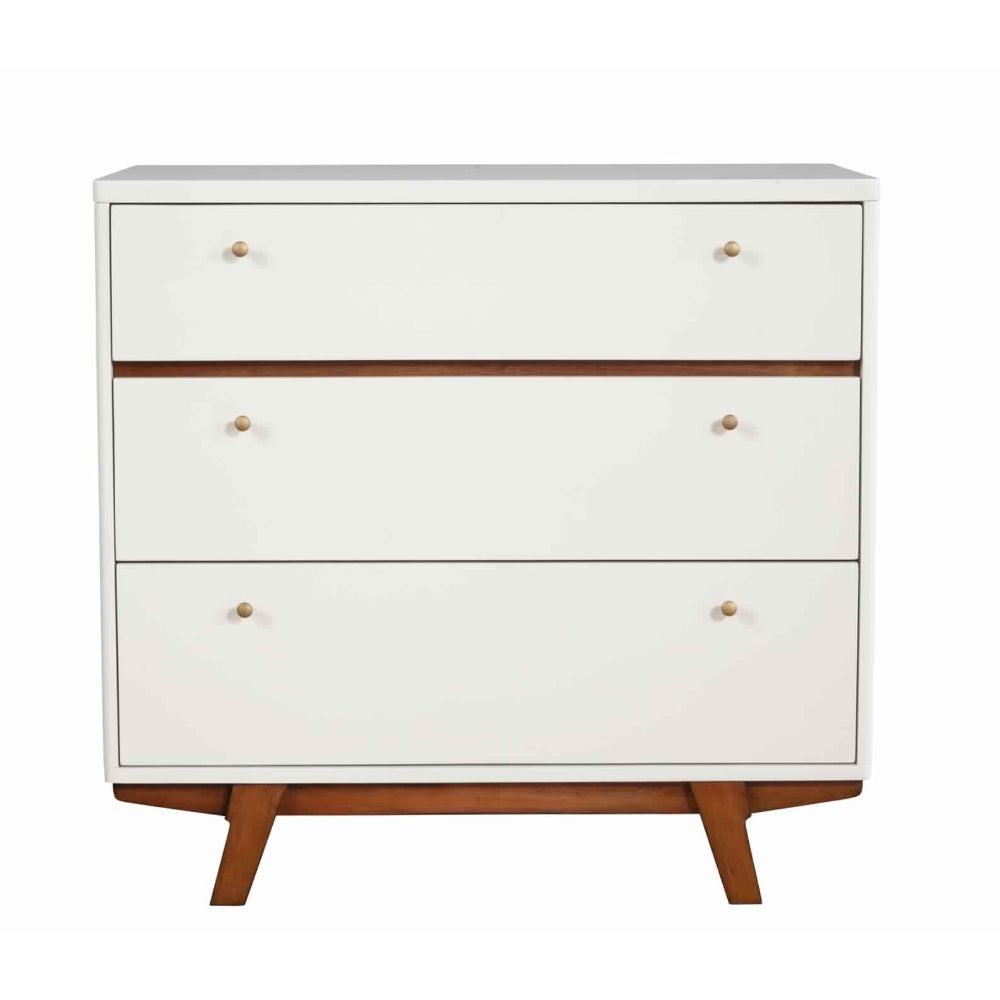 3 Drawer Wood Chest with Round Pulls and Angled Legs, Small,White and Brown - BM220498