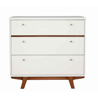3 Drawer Wood Chest with Round Pulls and Angled Legs, Small,White and Brown - BM220498