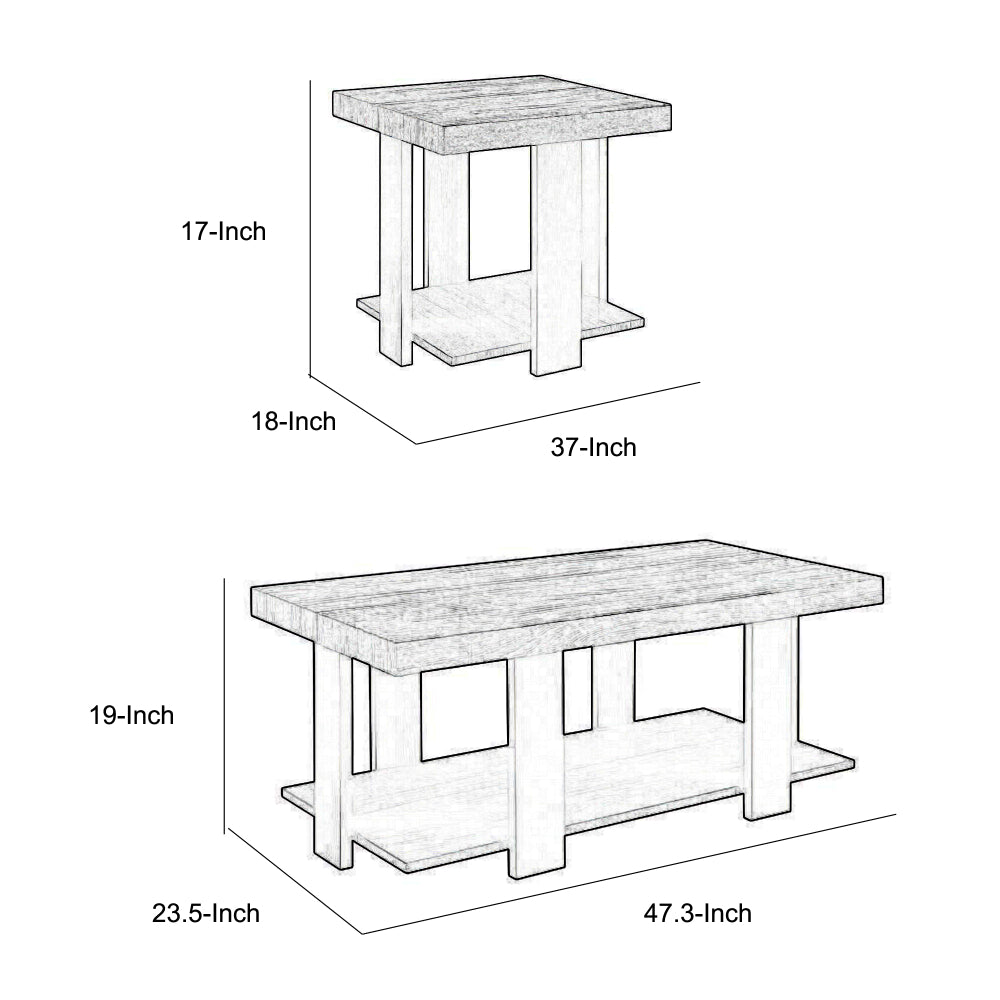 Wood and Metal 3 Piece Cocktail Table Set, Gray and Black - BM221520