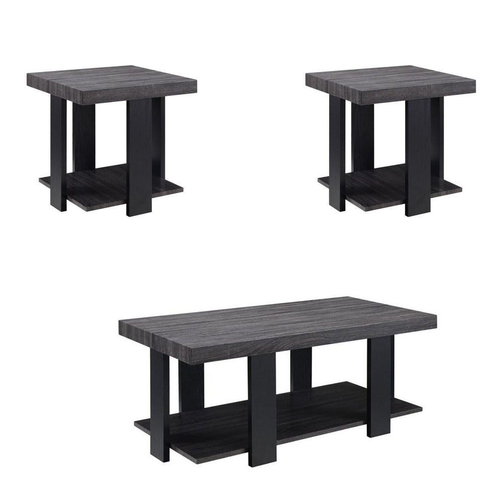 Wood and Metal 3 Piece Cocktail Table Set, Gray and Black - BM221520