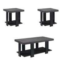 Wood and Metal 3 Piece Cocktail Table Set, Gray and Black - BM221520