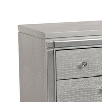 3 Drawer Wooden Nightstand with Mirror Accents and Faux Crystal Pulls, Gray - BM223289