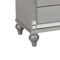 3 Drawer Wooden Nightstand with Mirror Accents and Faux Crystal Pulls, Gray - BM223289