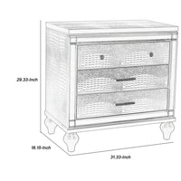 3 Drawer Wooden Nightstand with Mirror Accents and Faux Crystal Pulls, Gray - BM223289
