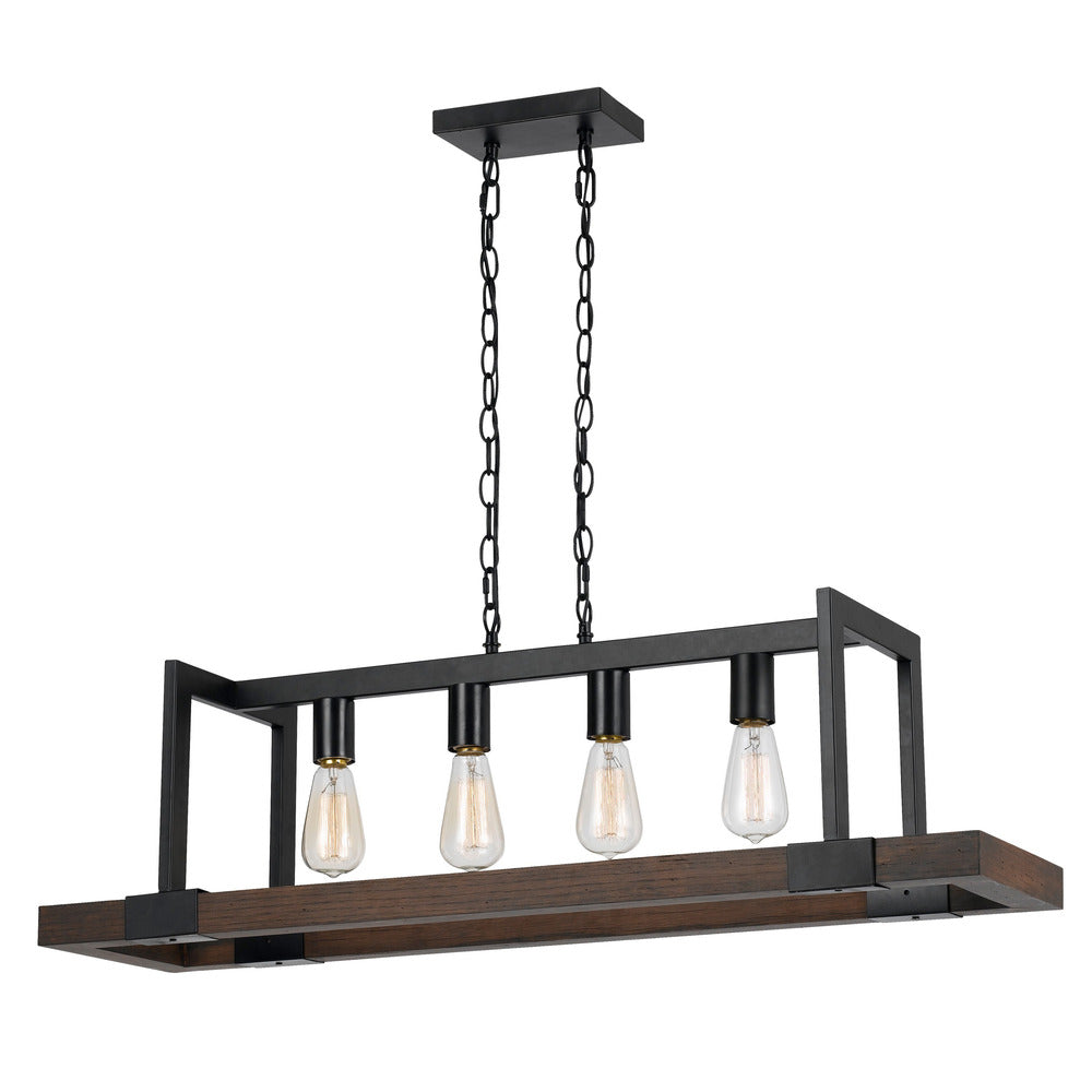 60 X 4 Watt Wood and Metal Chandelier with 6 Foot Chain, Brown and Black - BM224714