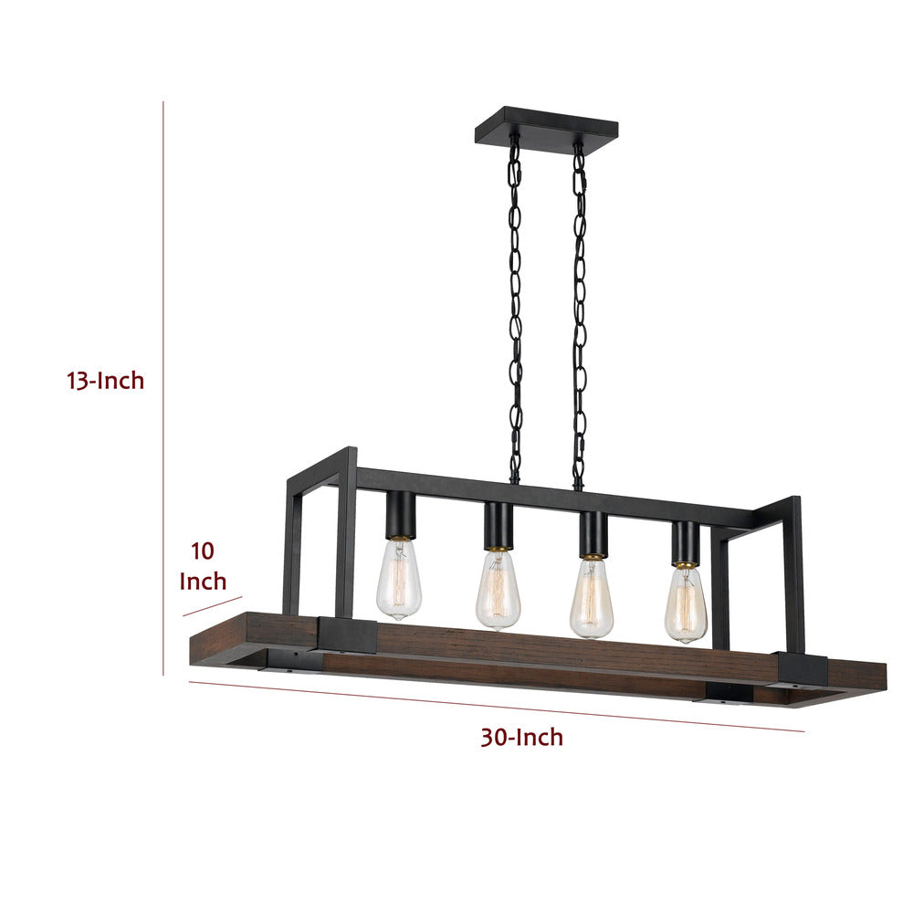 60 X 4 Watt Wood and Metal Chandelier with 6 Foot Chain, Brown and Black - BM224714
