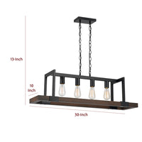 60 X 4 Watt Wood and Metal Chandelier with 6 Foot Chain, Brown and Black - BM224714