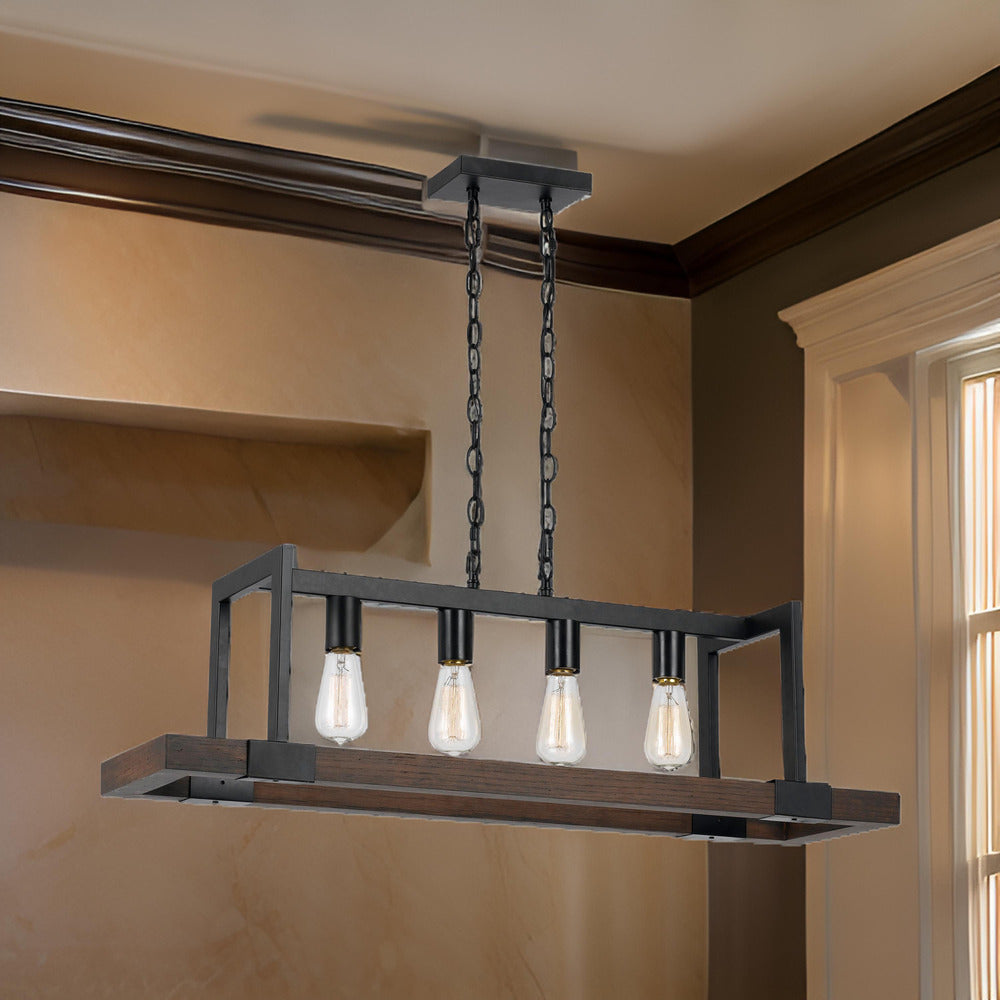 60 X 4 Watt Wood and Metal Chandelier with 6 Foot Chain, Brown and Black - BM224714