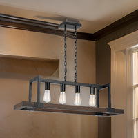 60 X 4 Watt Wood and Metal Chandelier with 6 Foot Chain, Brown and Black - BM224714
