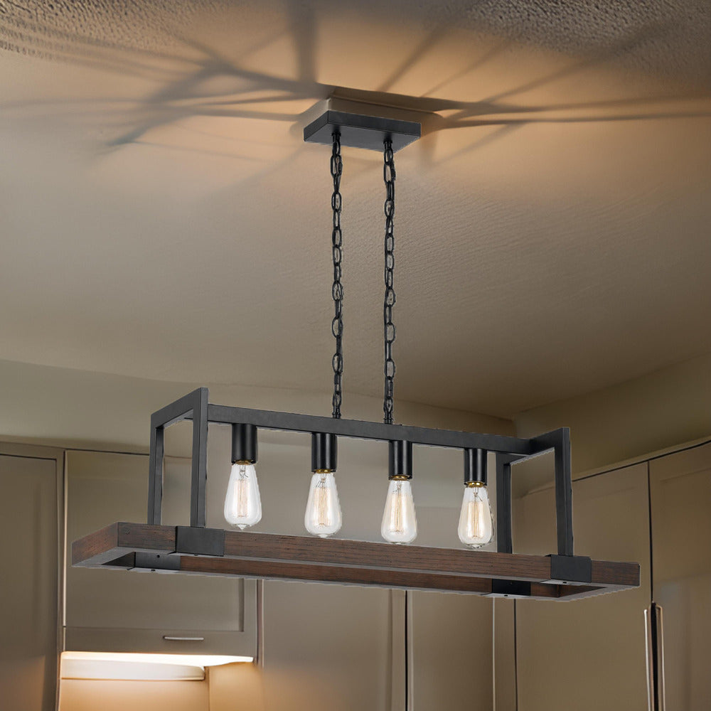 60 X 4 Watt Wood and Metal Chandelier with 6 Foot Chain, Brown and Black - BM224714
