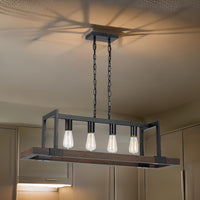 60 X 4 Watt Wood and Metal Chandelier with 6 Foot Chain, Brown and Black - BM224714