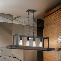 60 X 4 Watt Wood and Metal Chandelier with 6 Foot Chain, Brown and Black - BM224714
