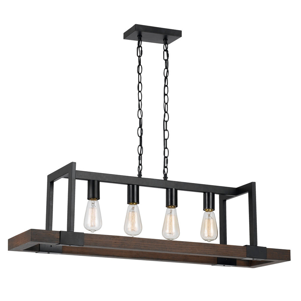 60 X 4 Watt Wood and Metal Chandelier with 6 Foot Chain, Brown and Black - BM224714