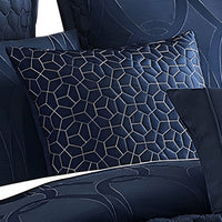 10 Piece King Polyester Comforter Set with Geometric Oblong Print, Dark Blue - BM225145